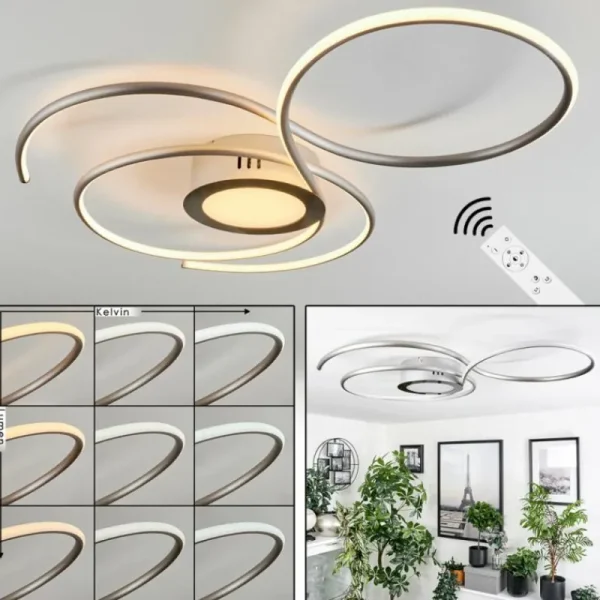 hofstein Plafonnier Olok LED Argenté, Blanc, 1 lumière, Télécommandes* Lampes Modernes