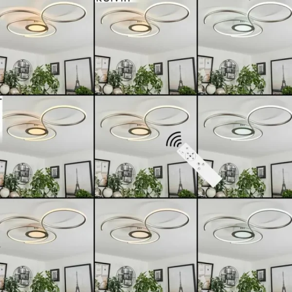 hofstein Plafonnier Olok LED Argenté, Blanc, 1 lumière, Télécommandes* Lampes Modernes