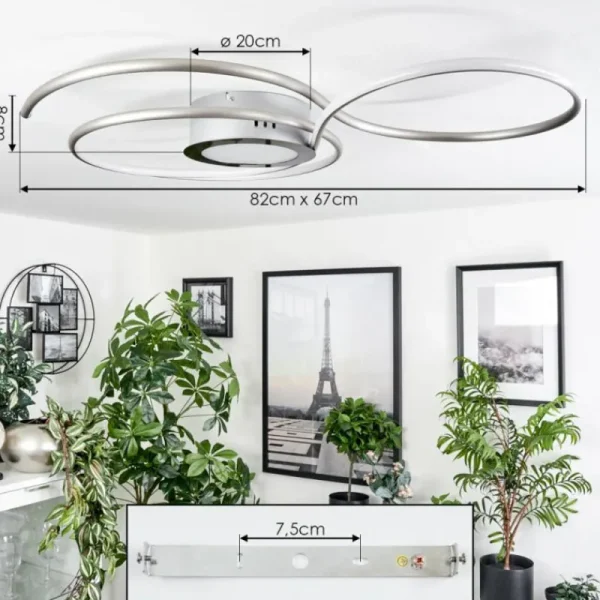 hofstein Plafonnier Olok LED Argenté, Blanc, 1 lumière, Télécommandes* Lampes Modernes