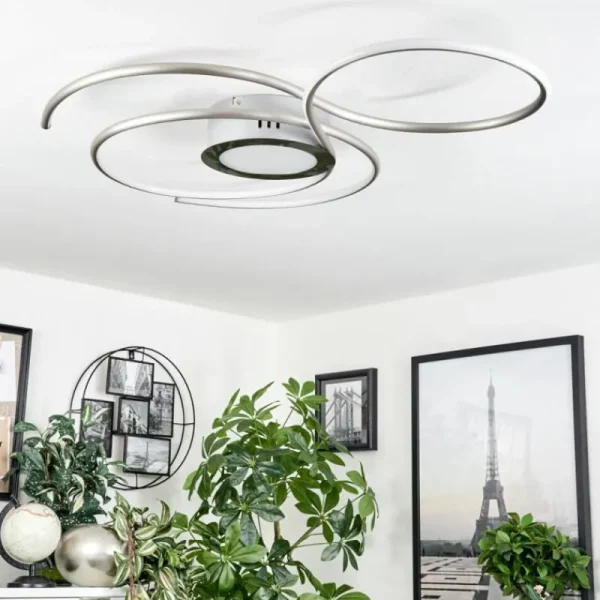 hofstein Plafonnier Olok LED Argenté, Blanc, 1 lumière, Télécommandes* Lampes Modernes