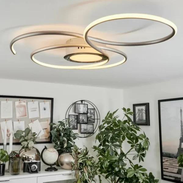 hofstein Plafonnier Olok LED Argenté, Blanc, 1 lumière, Télécommandes* Lampes Modernes
