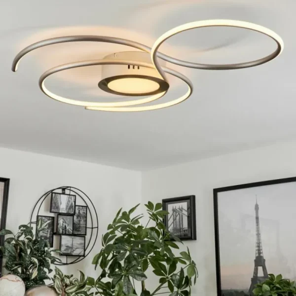 hofstein Plafonnier Olok LED Argenté, Blanc, 1 lumière, Télécommandes* Lampes Modernes