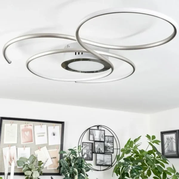 hofstein Plafonnier Olok LED Argenté, Blanc, 1 lumière, Télécommandes* Lampes Modernes