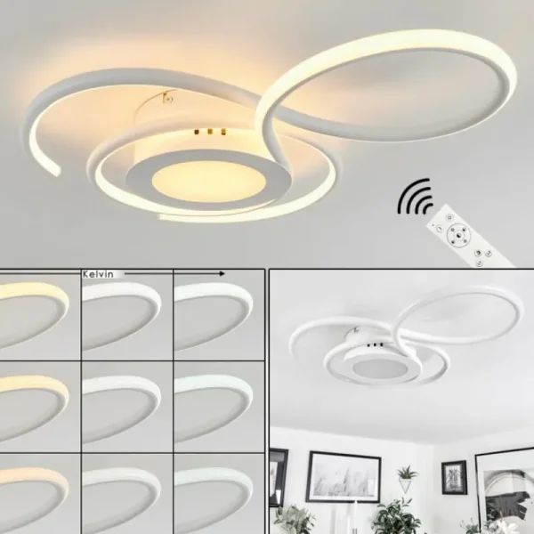 hofstein Plafonnier Olok LED Blanc, 1 lumière, Télécommandes* Lampes Modernes
