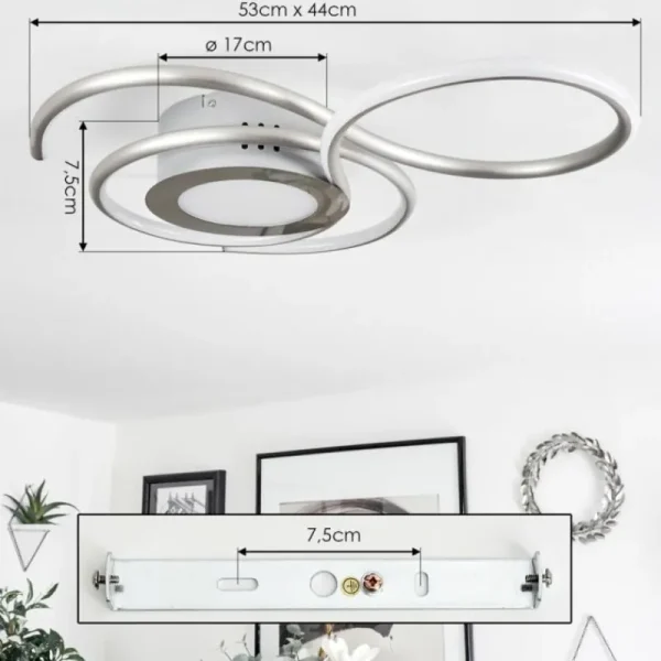 hofstein Plafonnier Olok LED Nickel mat, 1 lumière, Télécommandes* Lampes Modernes