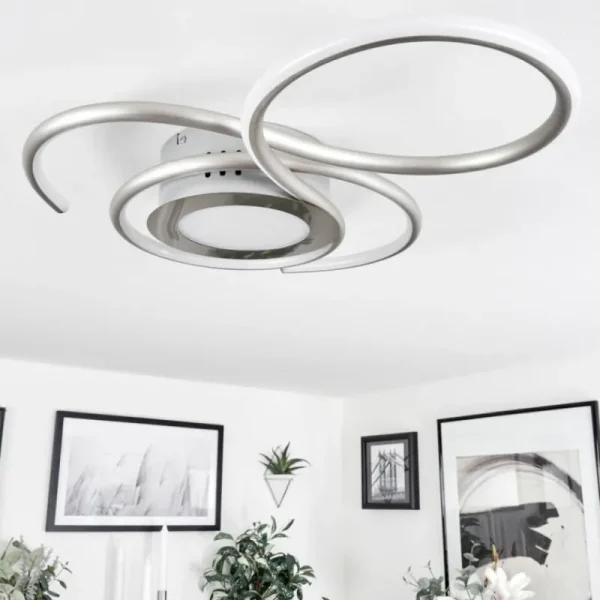 hofstein Plafonnier Olok LED Nickel mat, 1 lumière, Télécommandes* Lampes Modernes