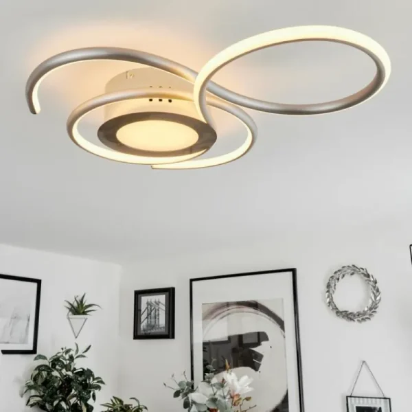 hofstein Plafonnier Olok LED Nickel mat, 1 lumière, Télécommandes* Lampes Modernes