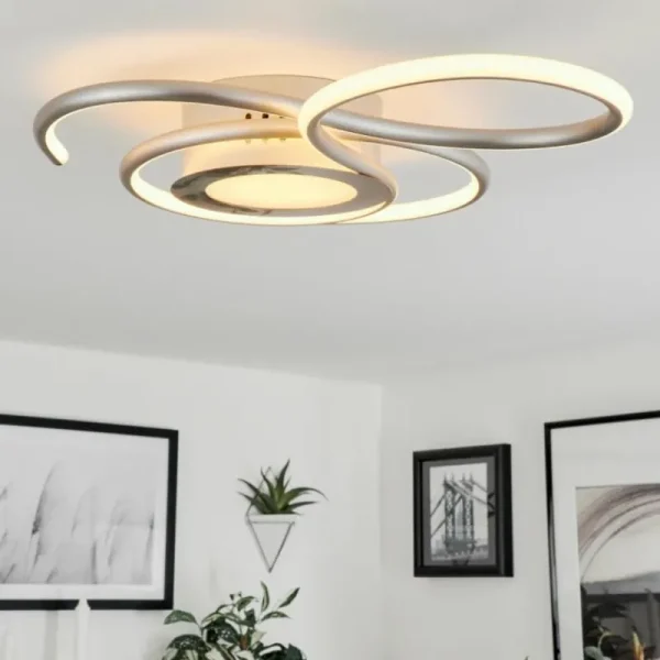 hofstein Plafonnier Olok LED Nickel mat, 1 lumière, Télécommandes* Lampes Modernes