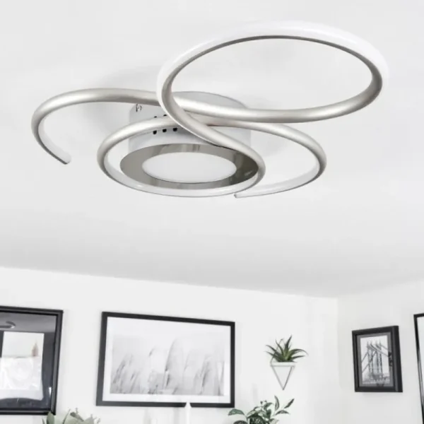 hofstein Plafonnier Olok LED Nickel mat, 1 lumière, Télécommandes* Lampes Modernes