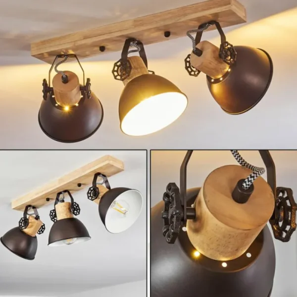 hofstein Plafonnier Orny Anthracite, Bois clair, 3 lumières* Lampes Modernes