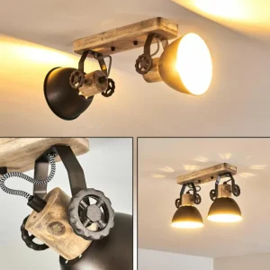 hofstein Plafonnier Orny Anthracite, Bois clair, 2 lumières* Lampes Modernes