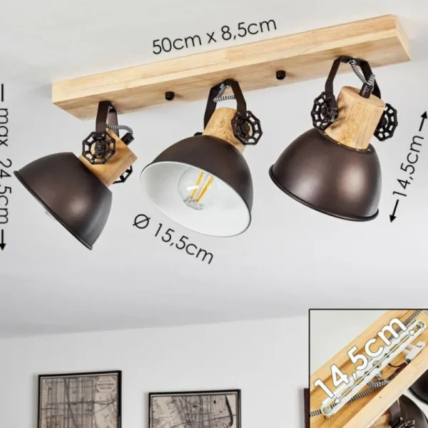 hofstein Plafonnier Orny Anthracite, Bois clair, 3 lumières* Lampes Modernes