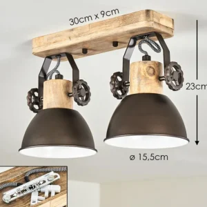 hofstein Plafonnier Orny Anthracite, Bois clair, 2 lumières* Lampes Modernes