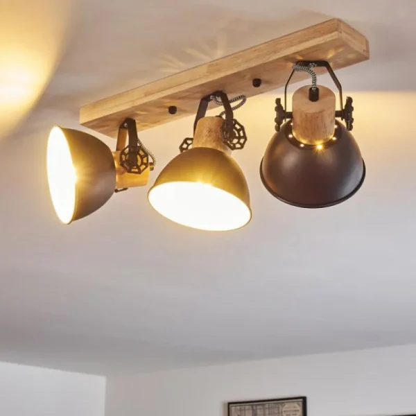 hofstein Plafonnier Orny Anthracite, Bois clair, 3 lumières* Lampes Modernes