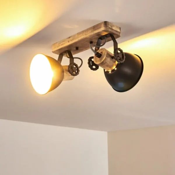hofstein Plafonnier Orny Anthracite, Bois clair, 2 lumières* Lampes Modernes