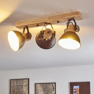 hofstein Plafonnier Orny Anthracite, Bois clair, 3 lumières* Lampes Modernes