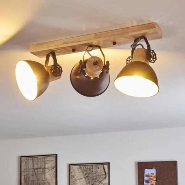 hofstein Plafonnier Orny Anthracite, Bois clair, 3 lumières* Lampes Modernes