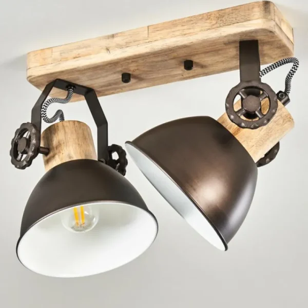 hofstein Plafonnier Orny Anthracite, Bois clair, 2 lumières* Lampes Modernes