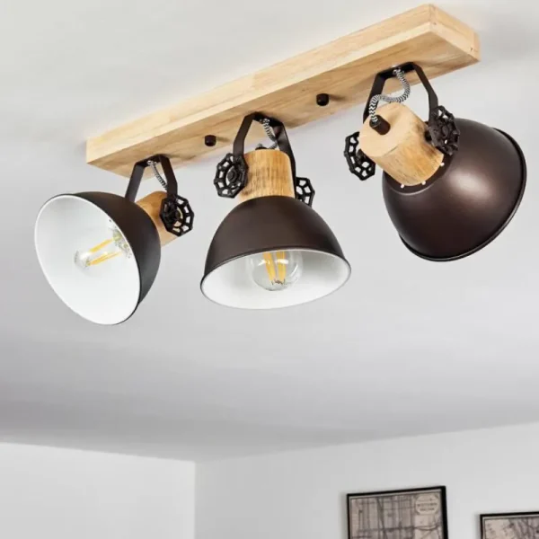 hofstein Plafonnier Orny Anthracite, Bois clair, 3 lumières* Lampes Modernes