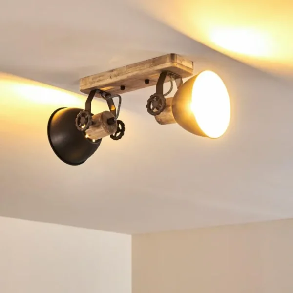 hofstein Plafonnier Orny Anthracite, Bois clair, 2 lumières* Lampes Modernes