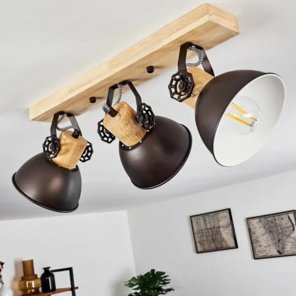 hofstein Plafonnier Orny Anthracite, Bois clair, 3 lumières* Lampes Modernes
