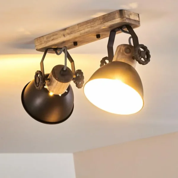 hofstein Plafonnier Orny Anthracite, Bois clair, 2 lumières* Lampes Modernes