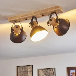 hofstein Plafonnier Orny Anthracite, Bois clair, 3 lumières* Lampes Modernes