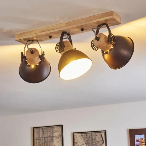 hofstein Plafonnier Orny Anthracite, Bois clair, 3 lumières* Lampes Modernes