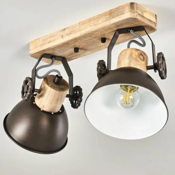 hofstein Plafonnier Orny Anthracite, Bois clair, 2 lumières* Lampes Modernes