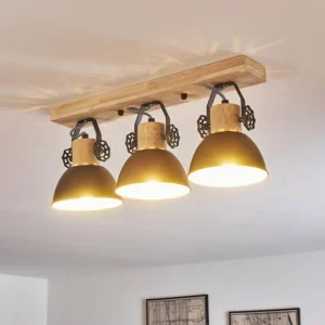 hofstein Plafonnier Orny Anthracite, Bois clair, 3 lumières* Lampes Modernes