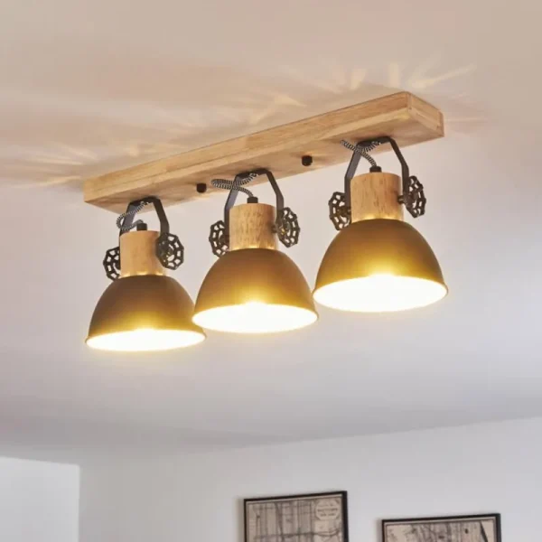 hofstein Plafonnier Orny Anthracite, Bois clair, 3 lumières* Lampes Modernes