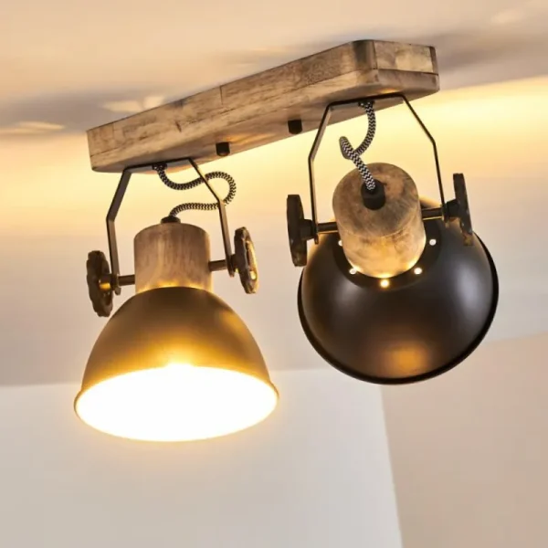 hofstein Plafonnier Orny Anthracite, Bois clair, 2 lumières* Lampes Modernes