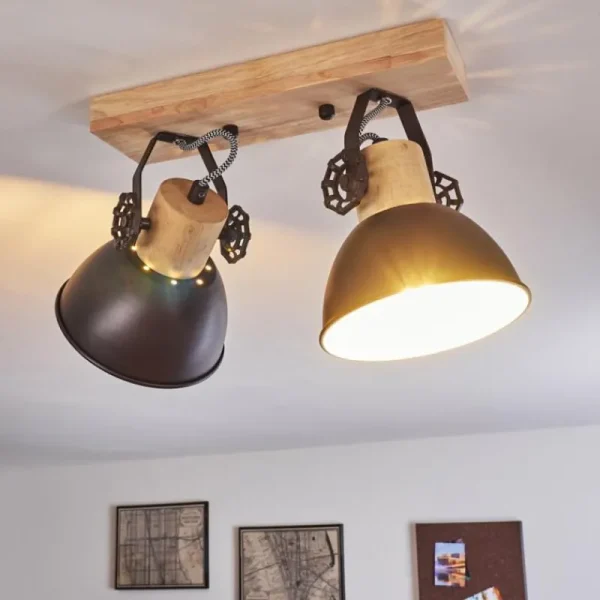 hofstein Plafonnier Orny Anthracite, Bois clair, 2 lumières* Lampes Modernes