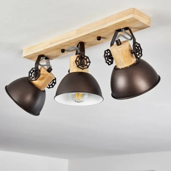 hofstein Plafonnier Orny Anthracite, Bois clair, 3 lumières* Lampes Modernes