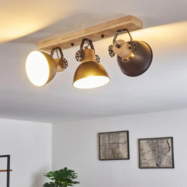 hofstein Plafonnier Orny Anthracite, Bois clair, 3 lumières* Lampes Modernes