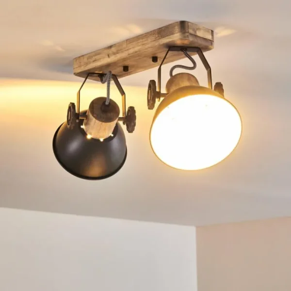 hofstein Plafonnier Orny Anthracite, Bois clair, 2 lumières* Lampes Modernes