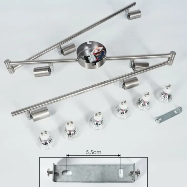 hofstein Plafonnier Oula LED Nickel mat, 6 lumières* Lampes Modernes
