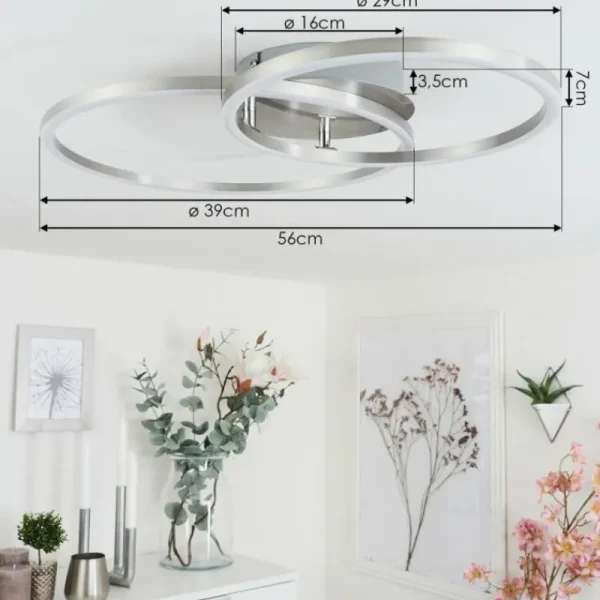 hofstein Plafonnier Ovasta LED Nickel mat, 1 lumière, Télécommandes* Lampes Modernes