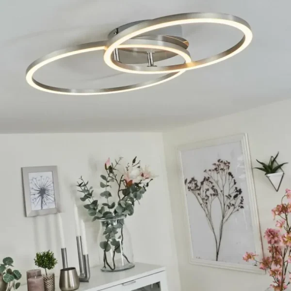 hofstein Plafonnier Ovasta LED Nickel mat, 1 lumière, Télécommandes* Lampes Modernes
