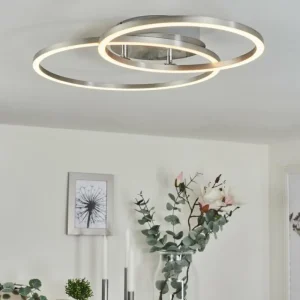 hofstein Plafonnier Ovasta LED Nickel mat, 1 lumière, Télécommandes* Lampes Modernes
