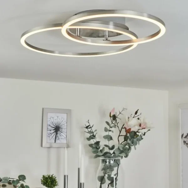 hofstein Plafonnier Ovasta LED Nickel mat, 1 lumière, Télécommandes* Lampes Modernes