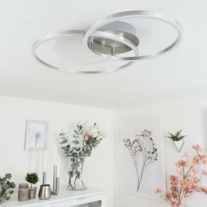 hofstein Plafonnier Ovasta LED Nickel mat, 1 lumière, Télécommandes* Lampes Modernes