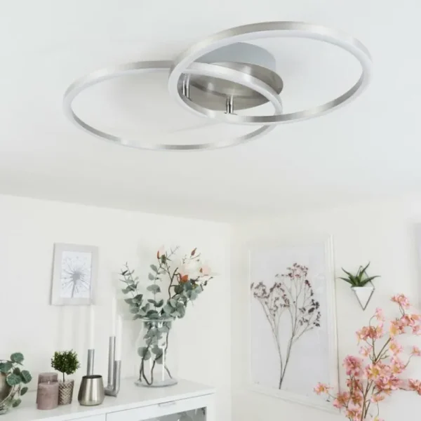 hofstein Plafonnier Ovasta LED Nickel mat, 1 lumière, Télécommandes* Lampes Modernes