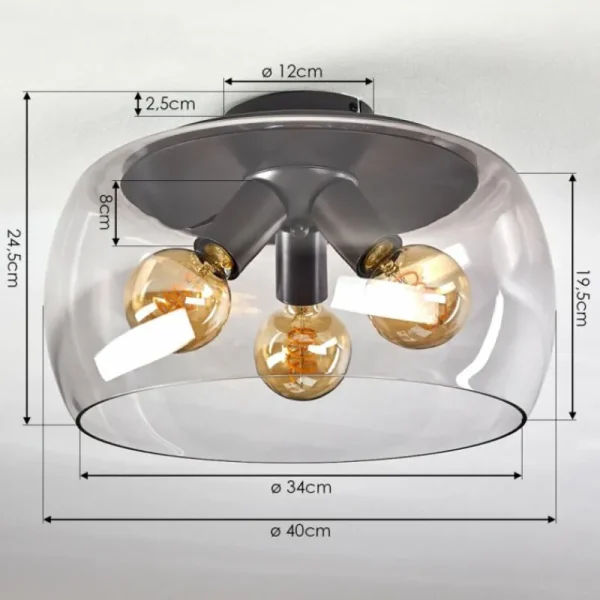 hofstein Plafonnier Palibatz Anthracite, 3 lumières* Lampes Modernes
