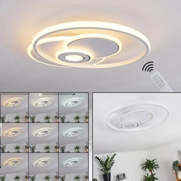 hofstein Plafonnier Panchita LED Blanc, 1 lumière, Télécommandes* Lampes Modernes