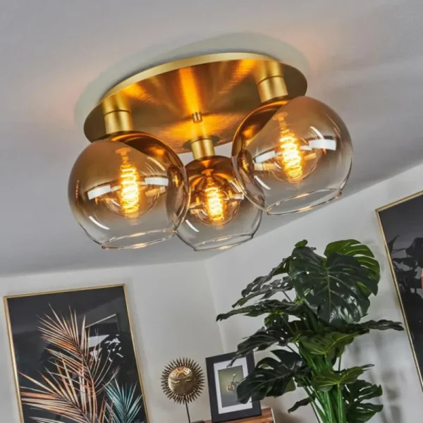hofstein Plafonnier Pascal Laiton, 3 lumières* Lampes En Verre