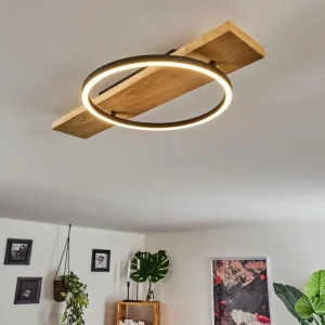 hofstein Plafonnier Pompu LED Bois clair, Noir, 1 lumière* Lampes Modernes