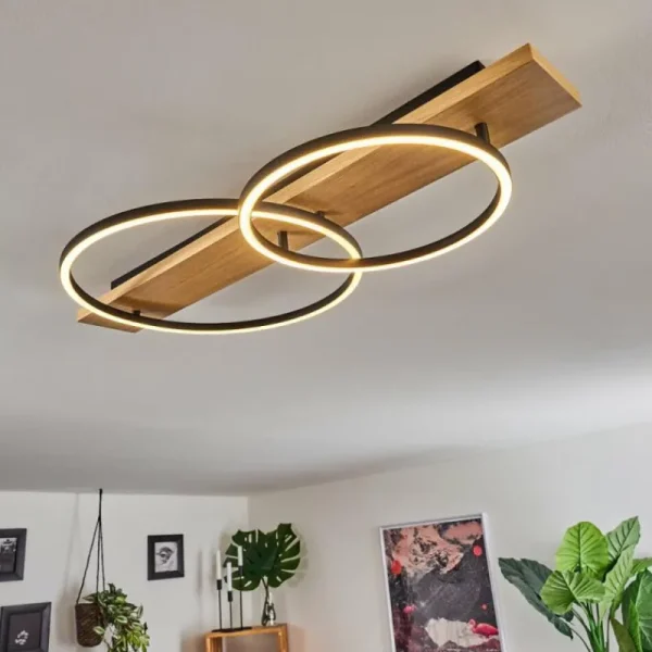 hofstein Plafonnier Pompu LED Bois clair, Noir, 2 lumières* Lampes Modernes