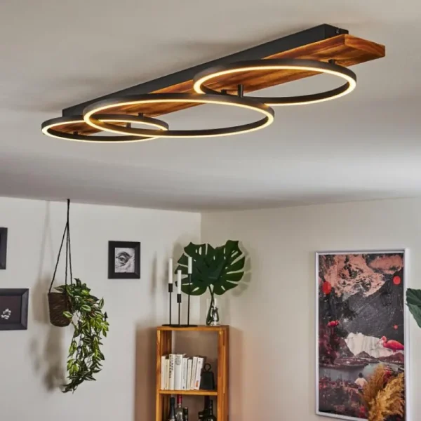 hofstein Plafonnier Pompu LED Bois foncé, Noir, 3 lumières* Lampes Modernes