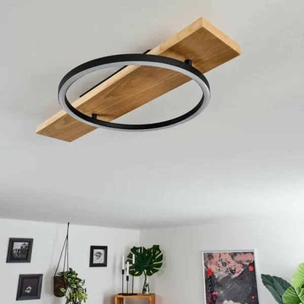 hofstein Plafonnier Pompu LED Bois clair, Noir, 1 lumière* Lampes Modernes